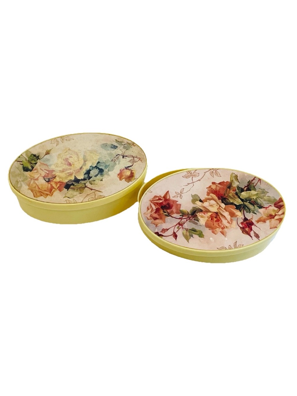 Vintage Lot 2 Oval Trinket Rose Boxes By Old Print Factory Baltimore MI Vanity